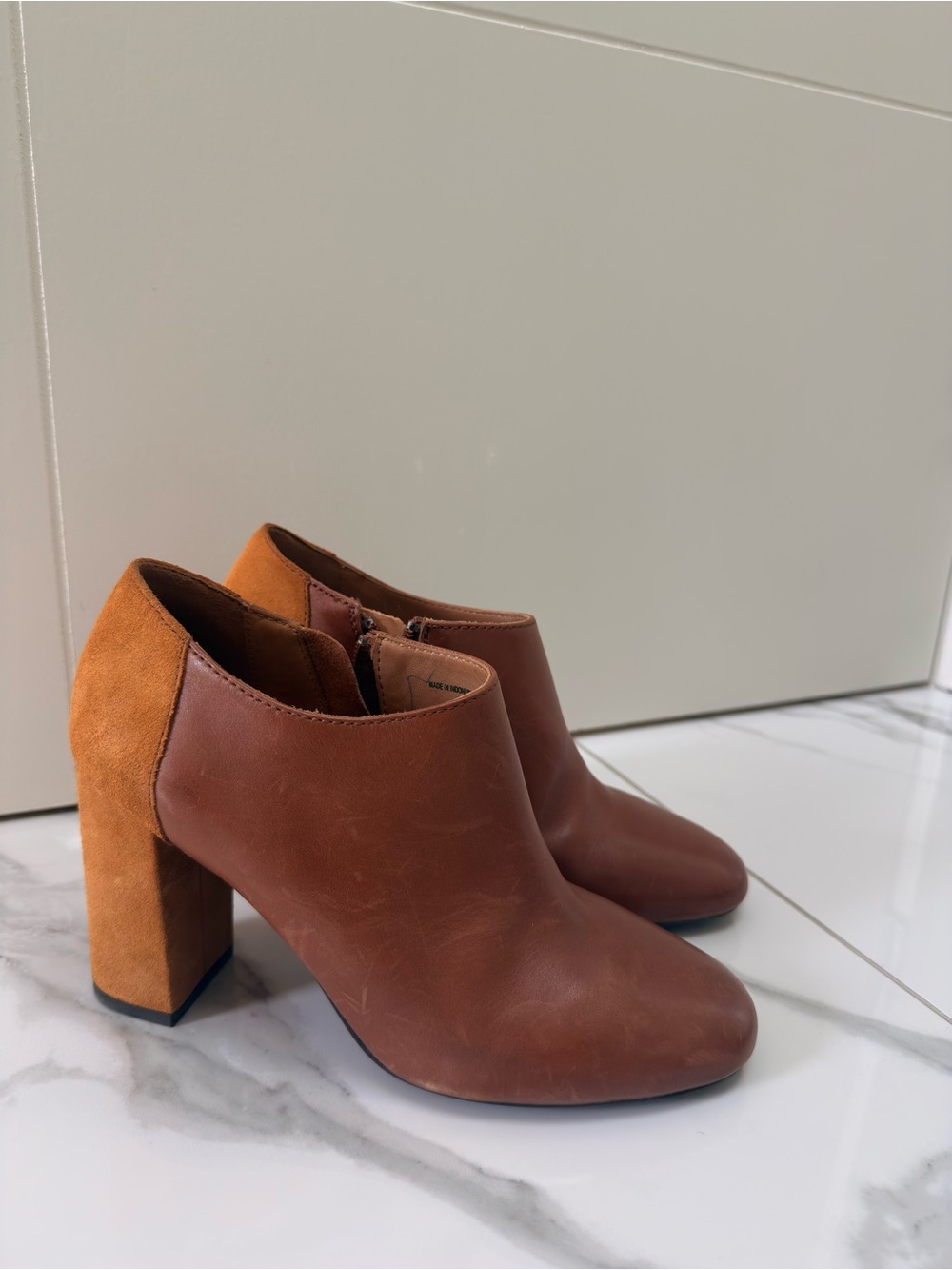 Geox Two-Tone Brown and Tan Suede Block Heel Ankle Boots